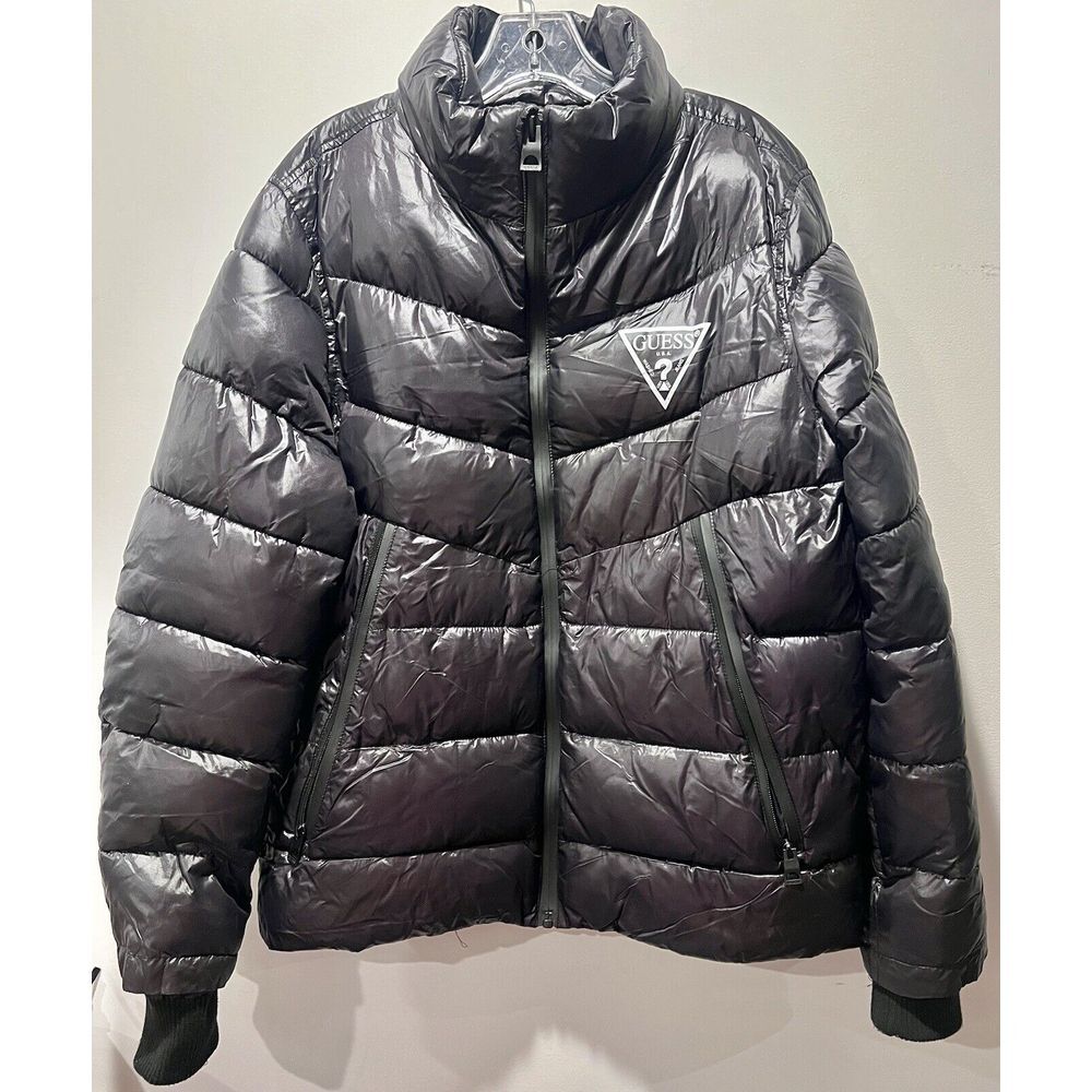 GUESS Mens Midweight Quilted Puffer Jacket Small Black‎ Full Zip